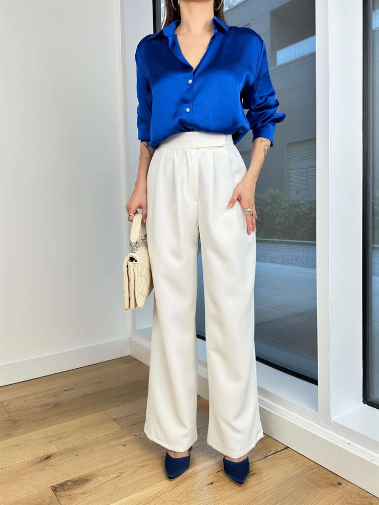 Yüksek Bel Pens Detaylı Stan Kadın Beyaz Palazzo Pantolon 24Y363