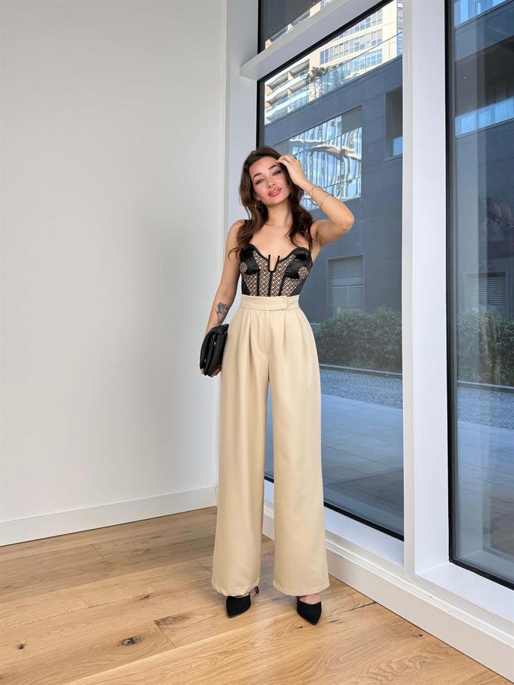 Yüksek Bel Pens Detaylı Stan Kadın Taş Palazzo Pantolon 24Y363