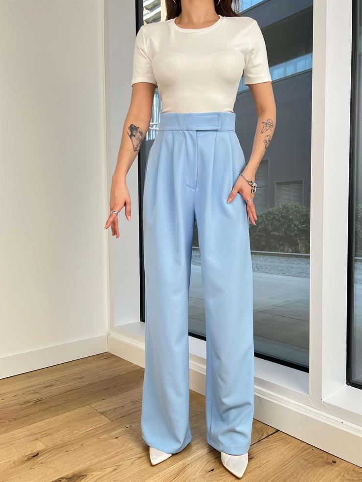 Yüksek Bel Pens Detaylı Stan Kadın Mavi Palazzo Pantolon 24Y363