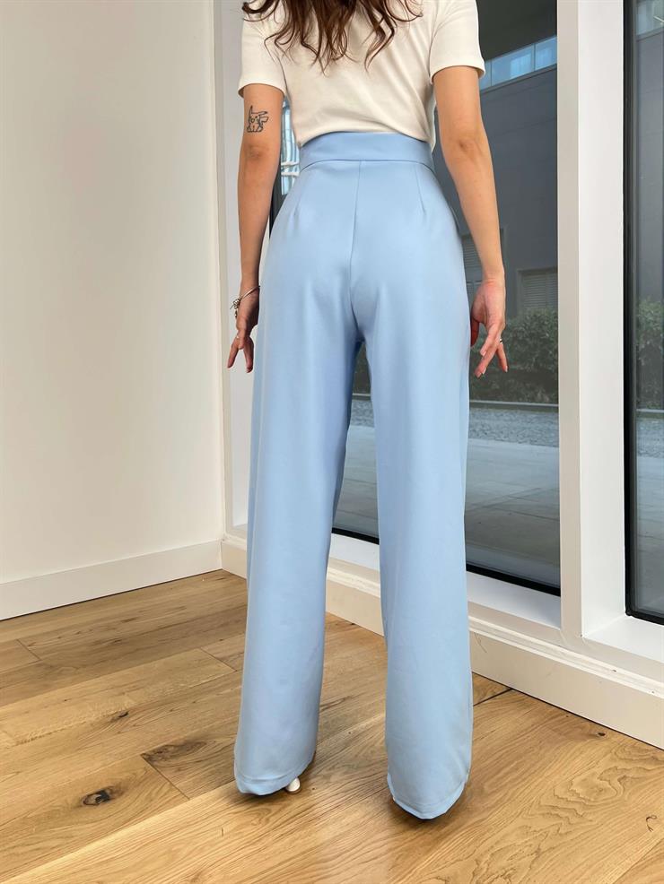 Yüksek Bel Pens Detaylı Stan Kadın Mavi Palazzo Pantolon 24Y363