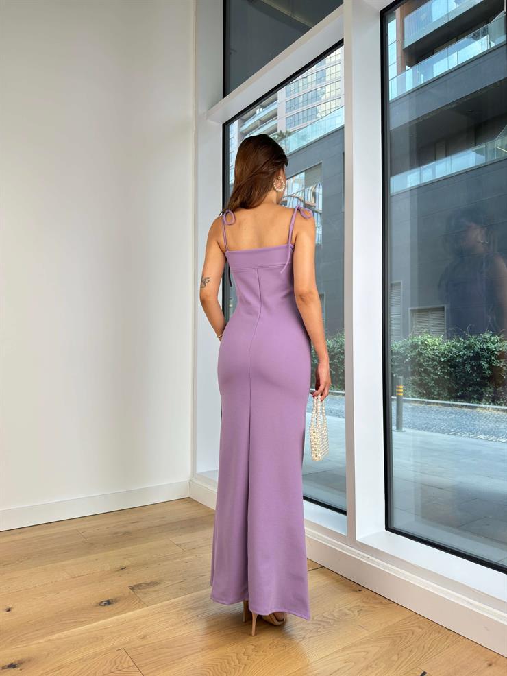 Askıları Bağlamalı Göğüs Dekolteli Stanis Kadın Lila Maxi Elbise 24Y804