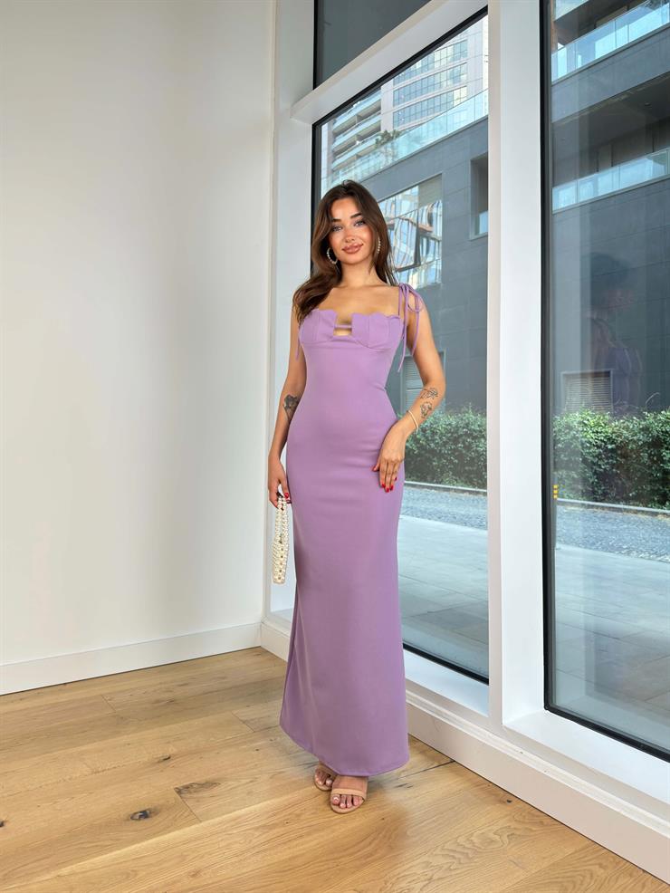 Askıları Bağlamalı Göğüs Dekolteli Stanis Kadın Lila Maxi Elbise 24Y804