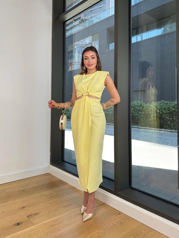 Kolsuz Pencere Detaylı Aksesuarlı Stanton Sarı Kadın Elbise 25Y455