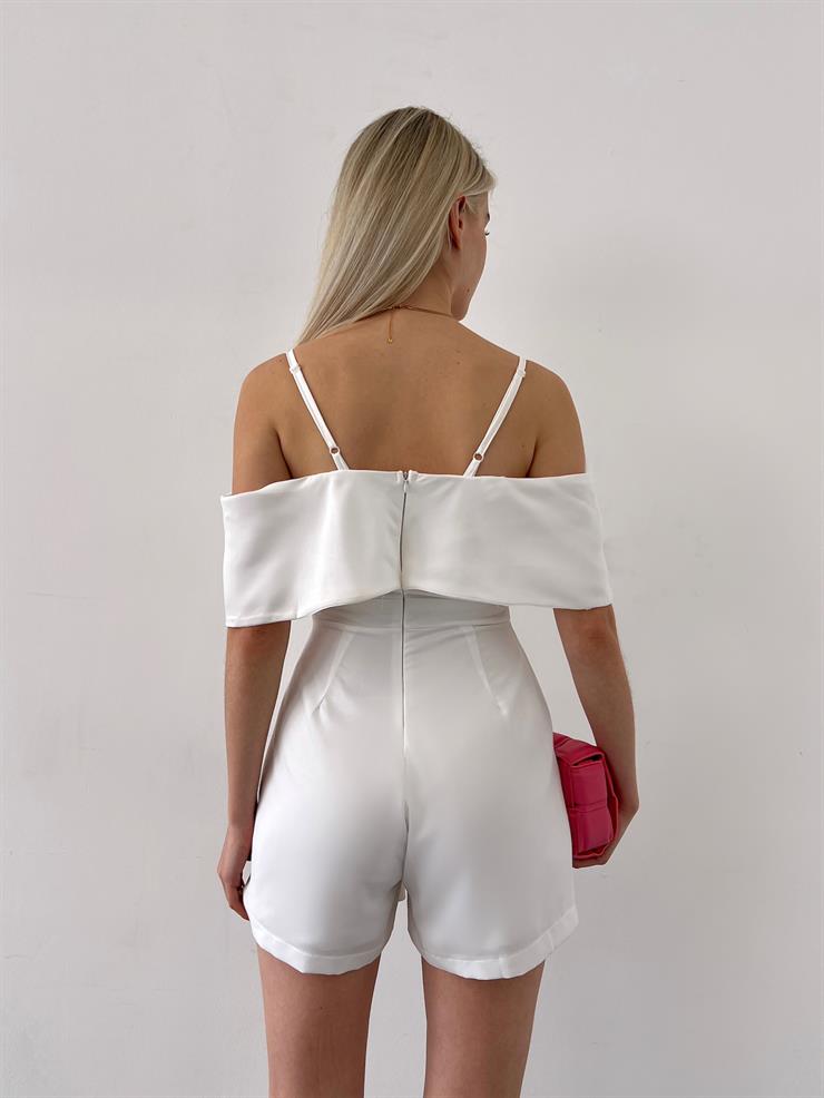 Askılı Düşük Omuz Status Kadın Beyaz Mini Şort Tulum 23Y000217