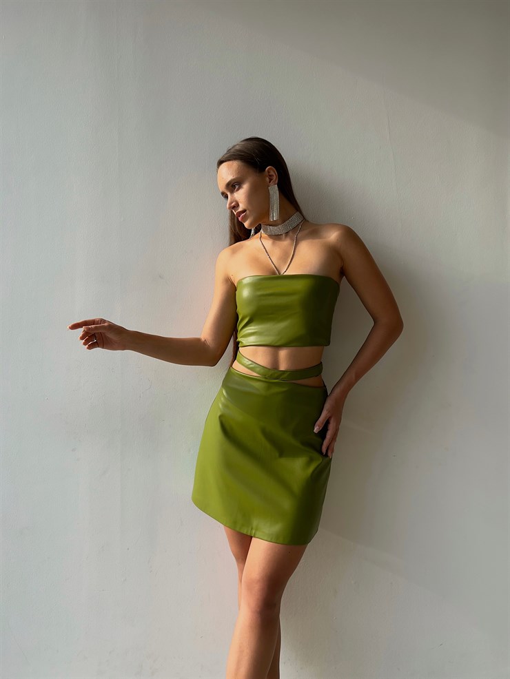 Straplez Diogo Kadın Yeşil Vegan Deri Crop 23K000141