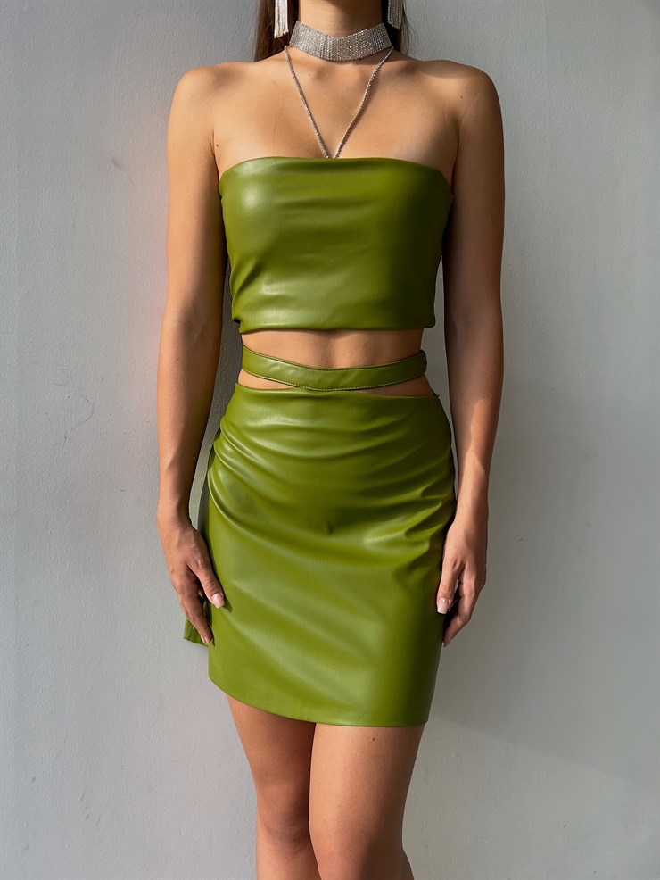 Straplez Diogo Kadın Yeşil Vegan Deri Crop 23K000141