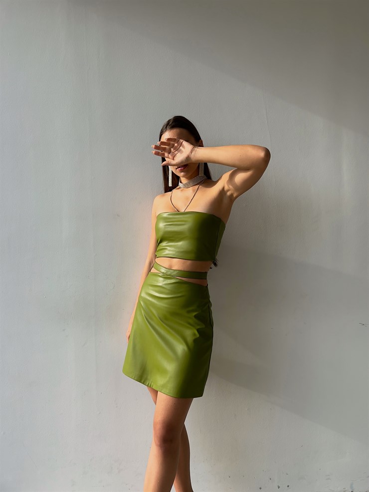 Straplez Diogo Kadın Yeşil Vegan Deri Crop 23K000141