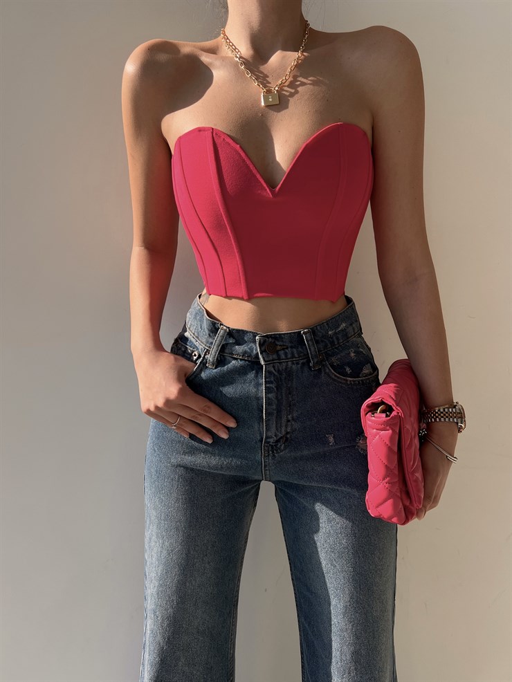 Straplez Kalp Yaka Korse Lexi Kadın Pembe Crop 22Y000141