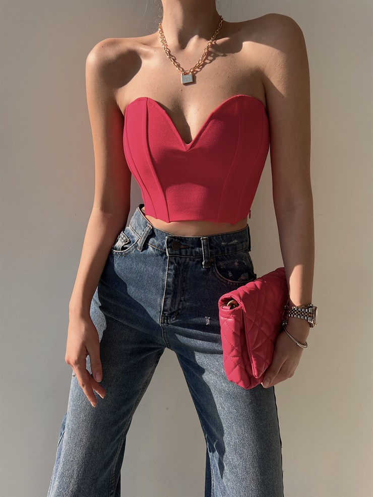 Straplez Kalp Yaka Korse Lexi Kadın Pembe Crop 22Y000141