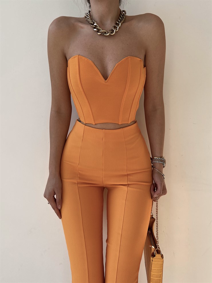 Straplez Kalp Yaka Korse Lexi Kadın Turuncu Crop 22Y000141