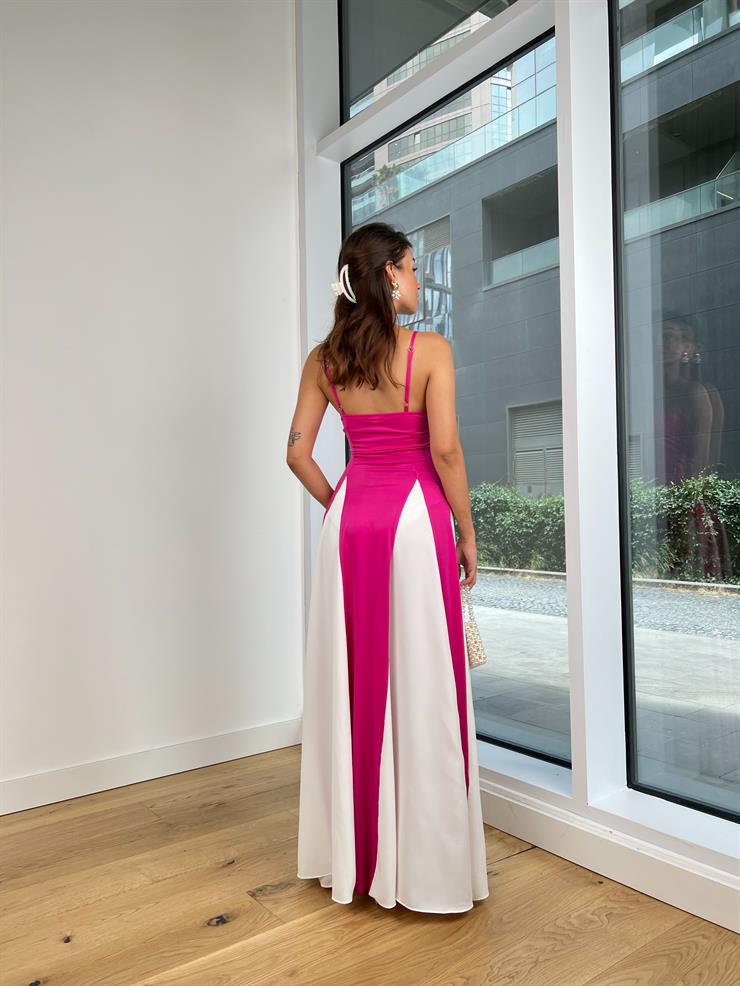 Ayarlanabilir Askılı Kalp Yaka Svetlena Kadın Fuşya Maxi Elbise 24Y783