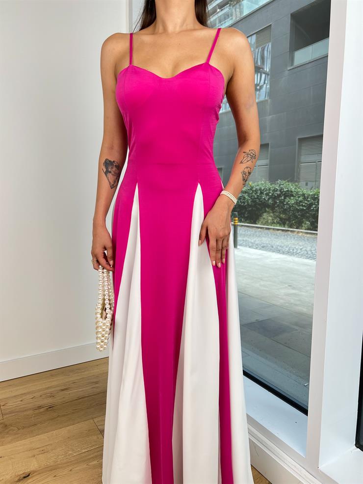 Ayarlanabilir Askılı Kalp Yaka Svetlena Kadın Fuşya Maxi Elbise 24Y783
