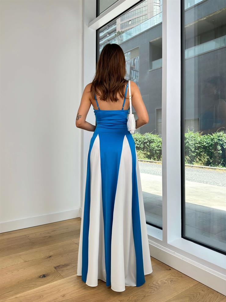 Ayarlanabilir Askılı Kalp Yaka Svetlena Kadın Mavi Maxi Elbise 24Y783