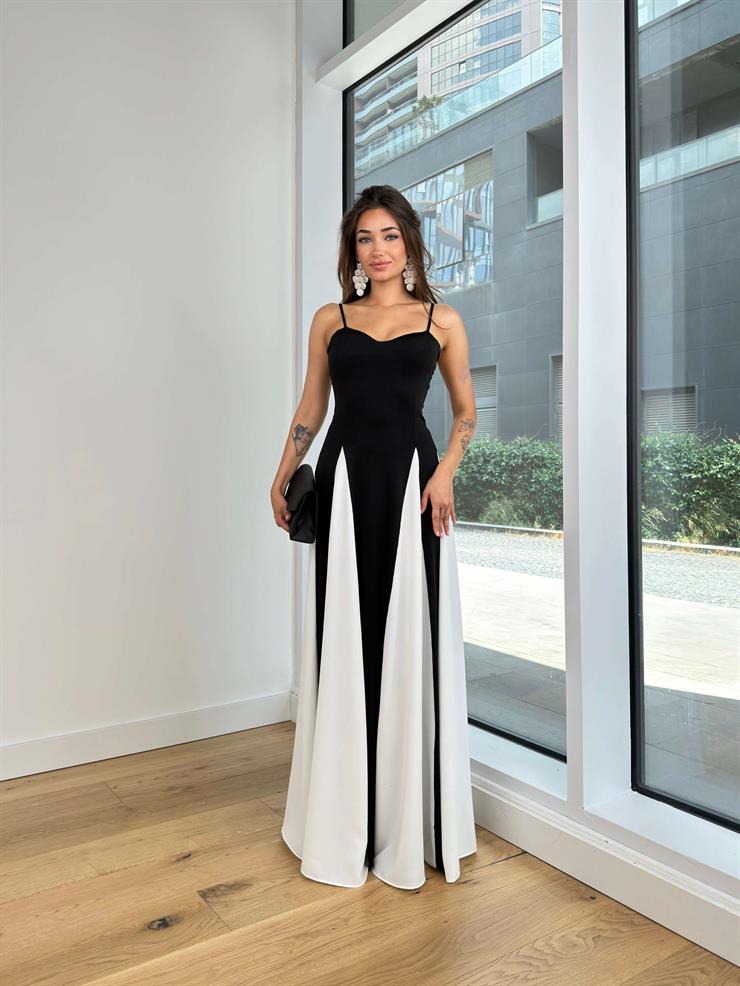 Ayarlanabilir Askılı Kalp Yaka Svetlena Kadın Siyah Maxi Elbise 24Y783