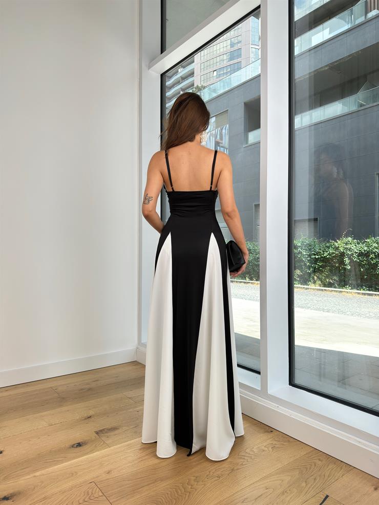 Ayarlanabilir Askılı Kalp Yaka Svetlena Kadın Siyah Maxi Elbise 24Y783