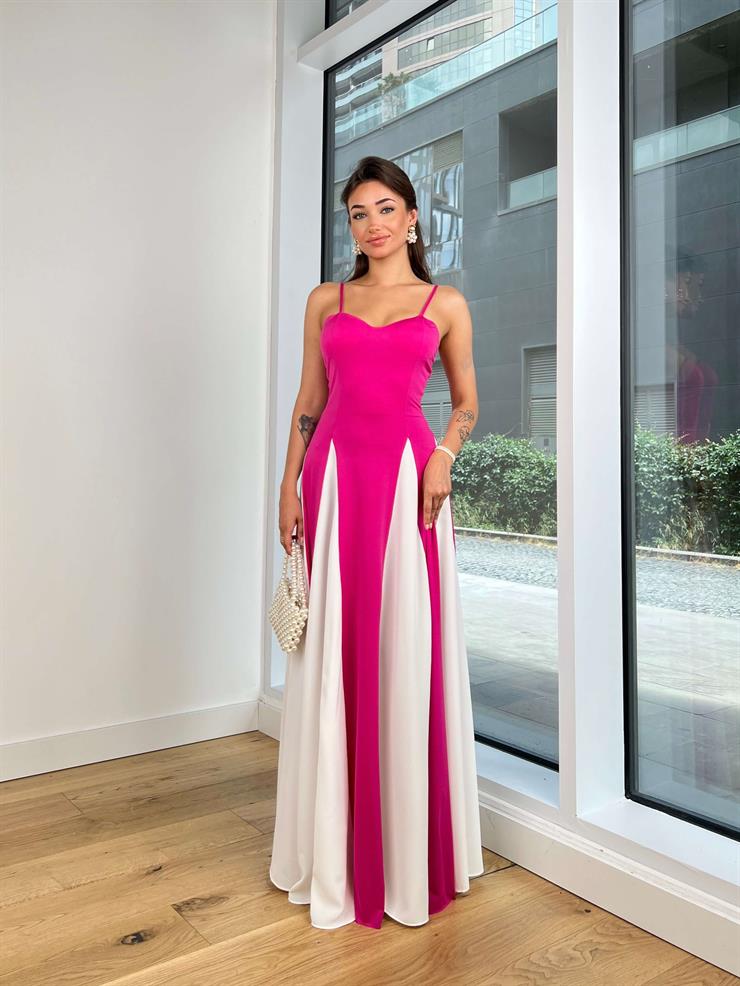 Ayarlanabilir Askılı Kalp Yaka Svetlena Kadın Fuşya Maxi Elbise 24Y783