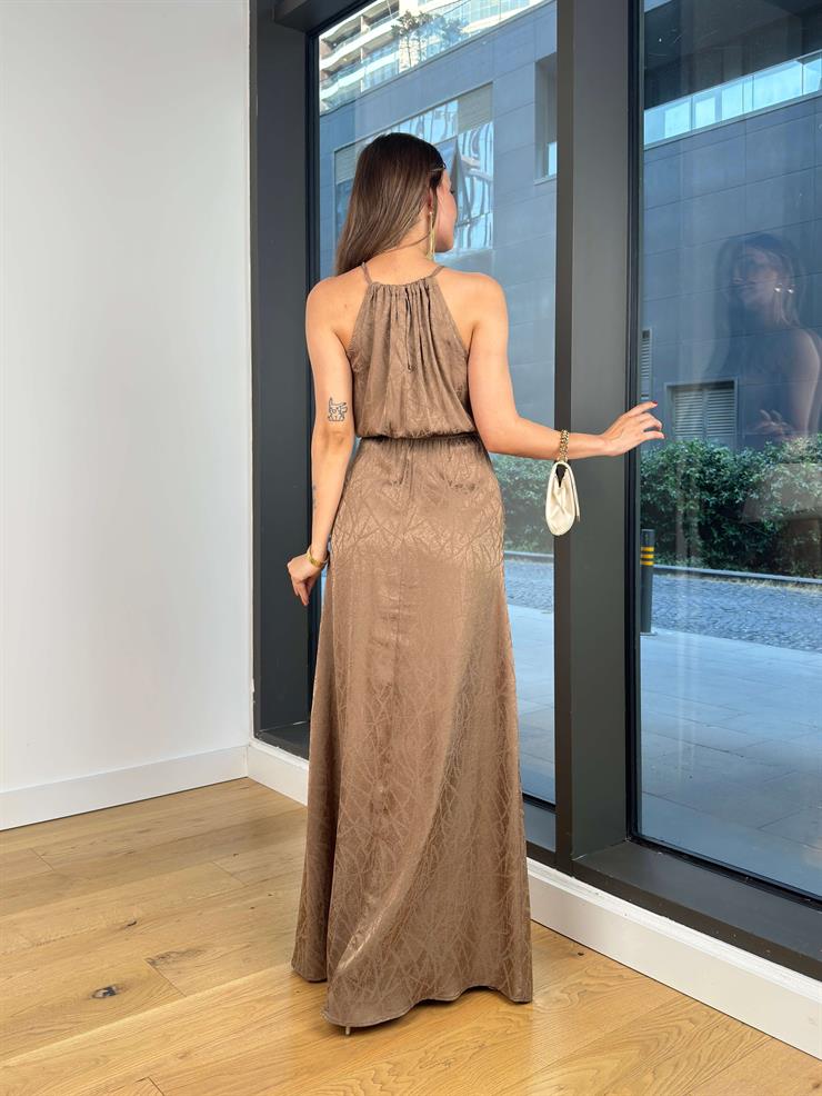 Kolsuz Bağlama Detaylı Talisya Vizon Kadın Elbise 25Y452