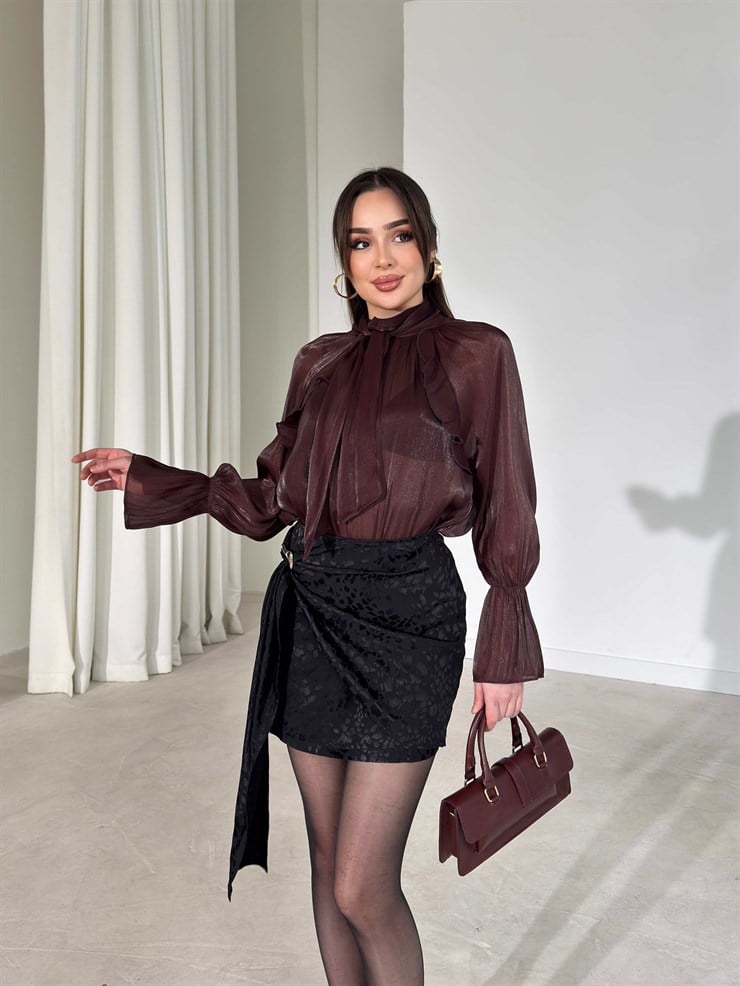 Aksesuar Detaylı Saten Mini Siyah Talya Kadın Etek 26Y157