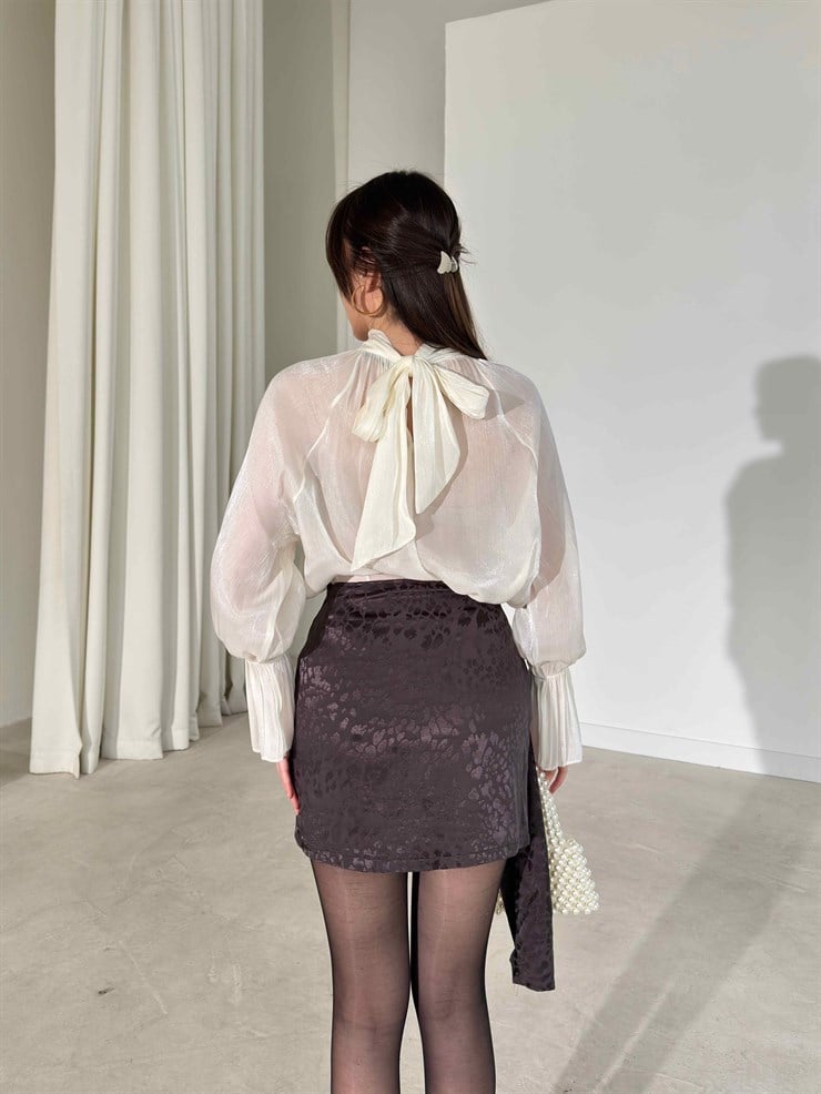 Aksesuar Detaylı Saten Mini Füme Talya Kadın Etek 26Y157