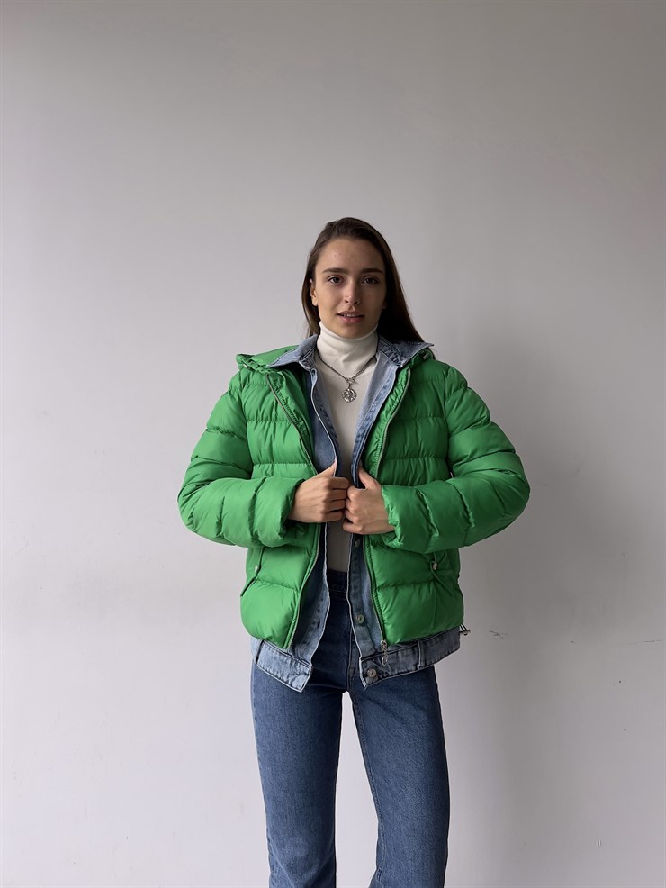 Kapüşonlu Yanları Cepli Taremi Kadın Yeşil Mont 23K000276	