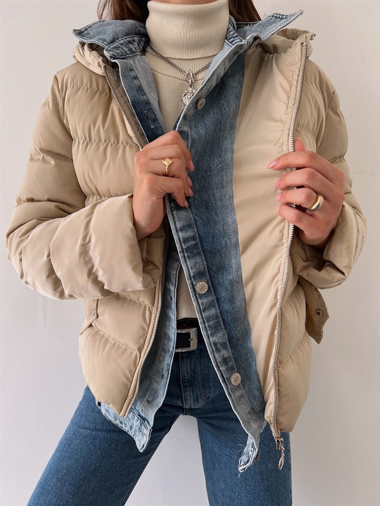 Kapüşonlu Yanları Cepli Taremi Kadın Taş Mont 23K000276