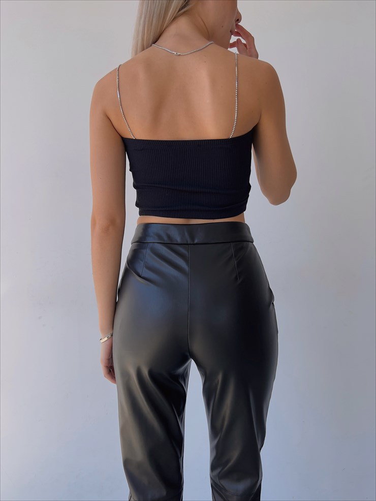 Taş Askılı Fitilli Gillian Kadın Siyah Crop 22Y000276