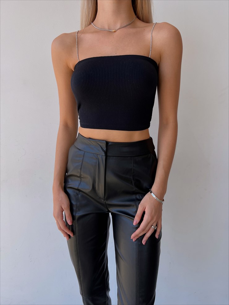 Taş Askılı Fitilli Gillian Kadın Siyah Crop 22Y000276