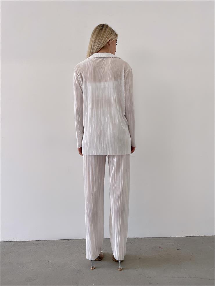 Fitilli Piliseli Kumaş Tatiana Kadın Beyaz İkili Takım 22Y000295