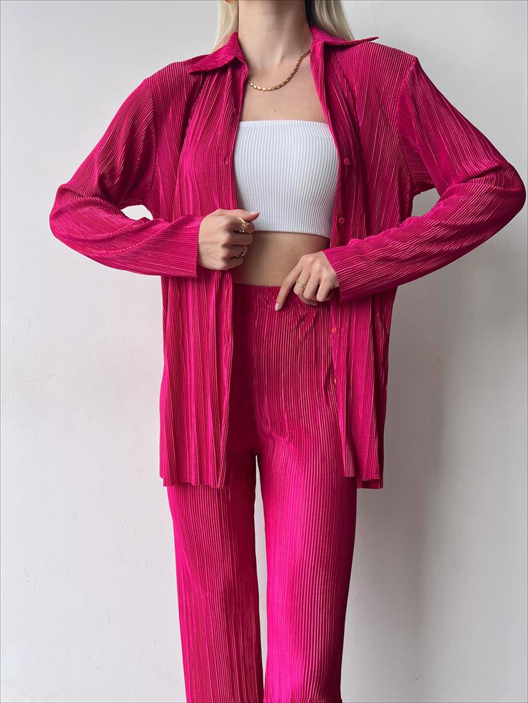 Fitilli Piliseli Kumaş Tatiana Kadın Fuşya İkili Takım 22Y000295