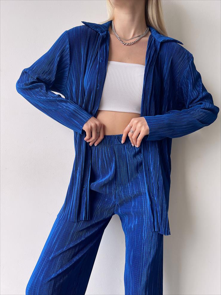 	Fitilli Piliseli Kumaş Tatiana Kadın Saks İkili Takım 22Y000295