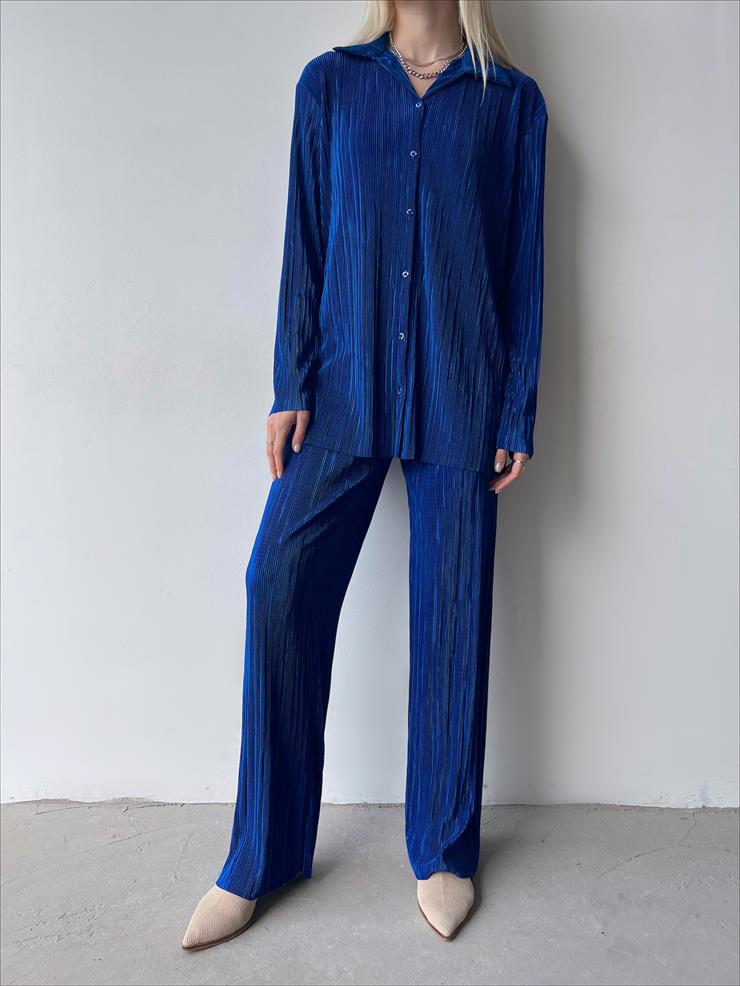 	Fitilli Piliseli Kumaş Tatiana Kadın Saks İkili Takım 22Y000295