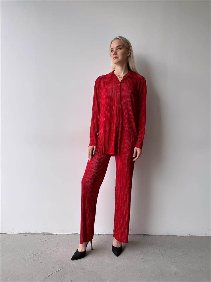 Fitilli Piliseli Kumaş Tatiana Kadın Kırmızı İkili Takım 22Y000295