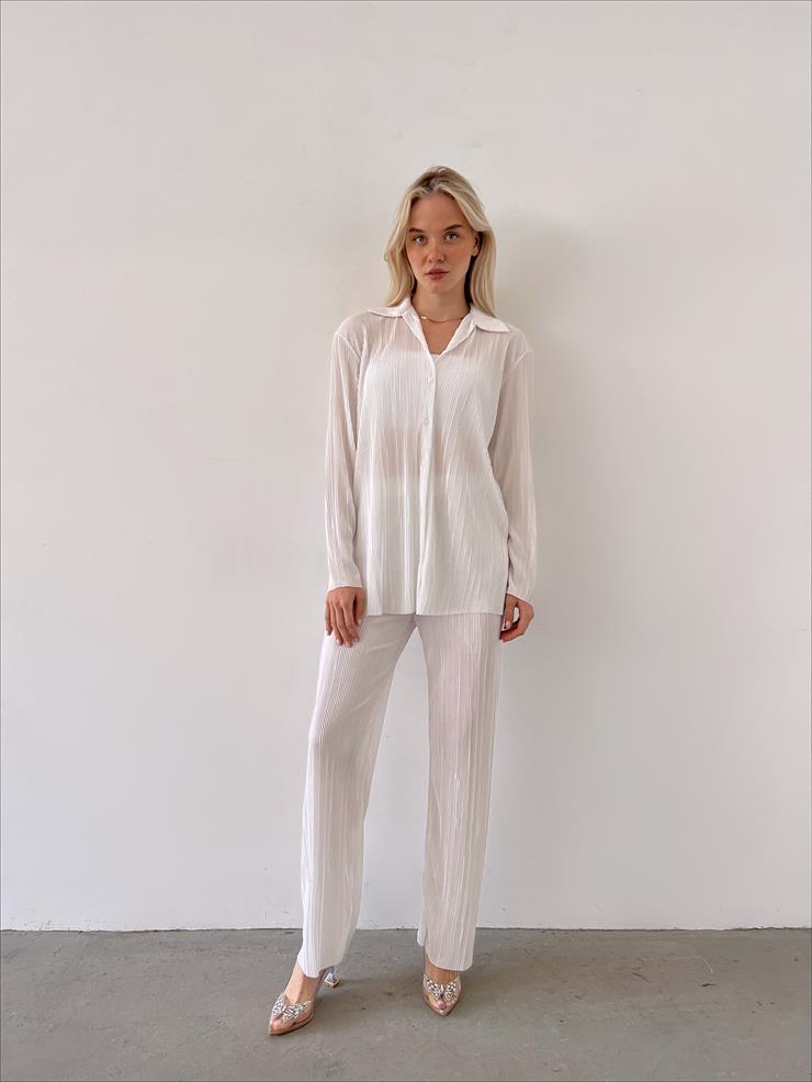 Fitilli Piliseli Kumaş Tatiana Kadın Beyaz İkili Takım 22Y000295