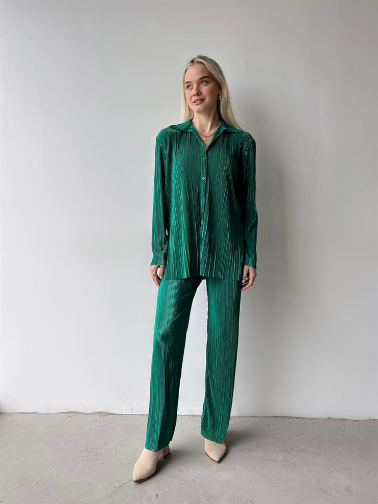 Fitilli Piliseli Kumaş Tatiana Kadın Yeşil İkili Takım 22Y000295