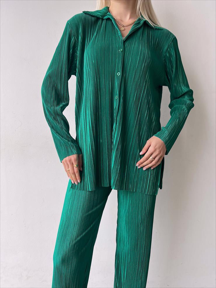 Fitilli Piliseli Kumaş Tatiana Kadın Yeşil İkili Takım 22Y000295