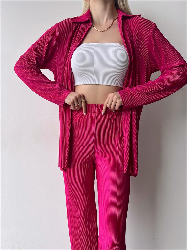 Fitilli Piliseli Kumaş Tatiana Kadın Fuşya İkili Takım 22Y000295