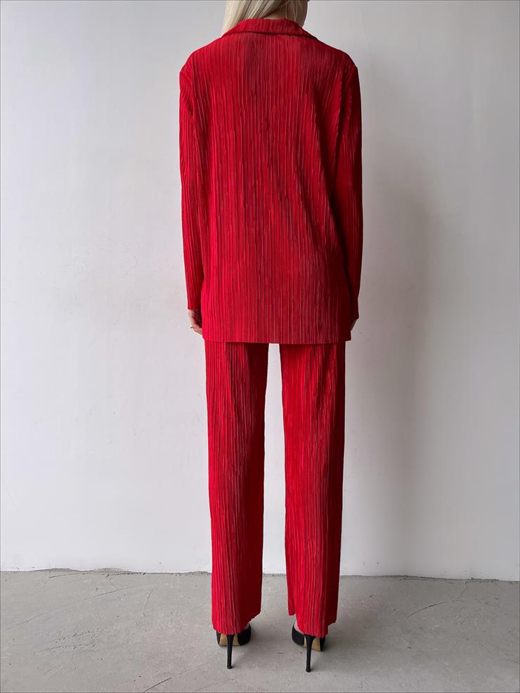 Fitilli Piliseli Kumaş Tatiana Kadın Kırmızı İkili Takım 22Y000295