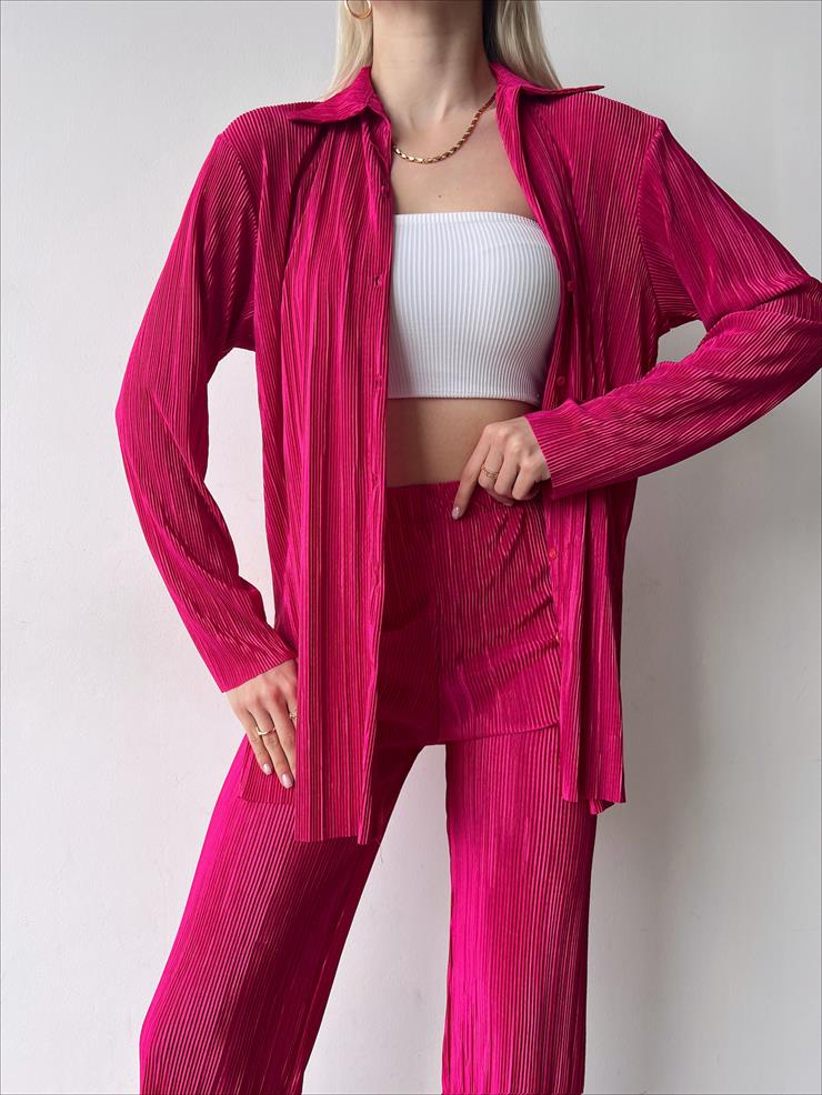 Fitilli Piliseli Kumaş Tatiana Kadın Fuşya İkili Takım 22Y000295