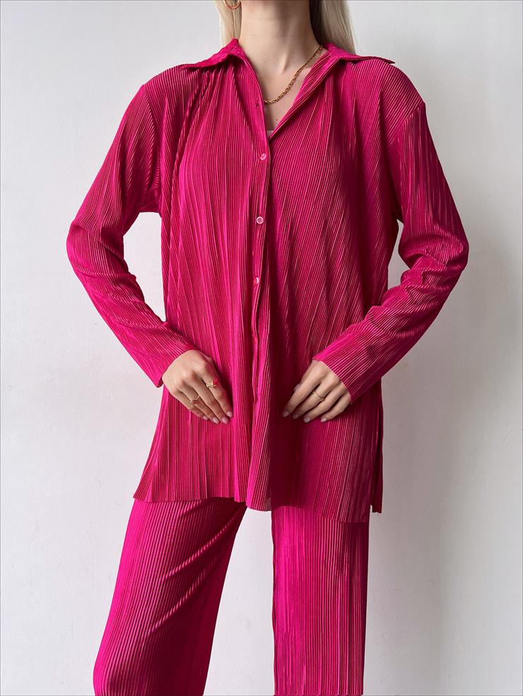 Fitilli Piliseli Kumaş Tatiana Kadın Fuşya İkili Takım 22Y000295