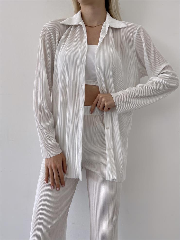 Fitilli Piliseli Kumaş Tatiana Kadın Beyaz İkili Takım 22Y000295