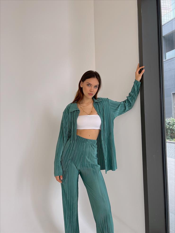 Fitilli Piliseli Kumaş Tatiana Kadın Mint İkili Takım 22Y000295