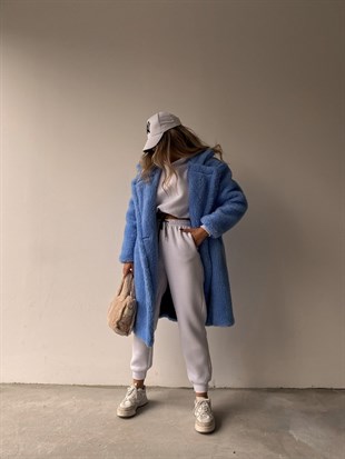 Oversize Cepli Kadın Mavi Teddy Kaban 21K000306