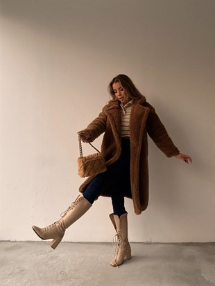 Oversize Cepli Kadın Kahverengi Teddy Kaban 21K000306