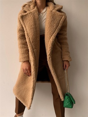 Oversize Cepli Kadın Camel Teddy Kaban 21K000306
