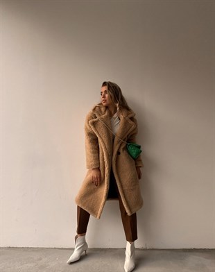 Oversize Cepli Kadın Camel Teddy Kaban 21K000306