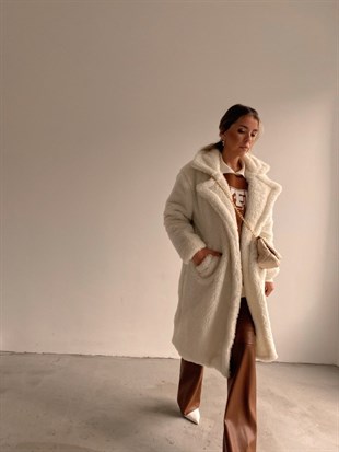Oversize Cepli Kadın Beyaz Teddy Kaban 21K000306