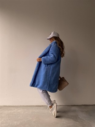Oversize Cepli Kadın Mavi Teddy Kaban 21K000306