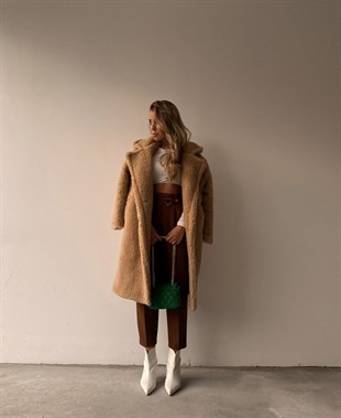 Oversize Cepli Kadın Camel Teddy Kaban 21K000306