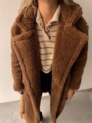 Oversize Cepli Kadın Kahverengi Teddy Kaban 21K000306
