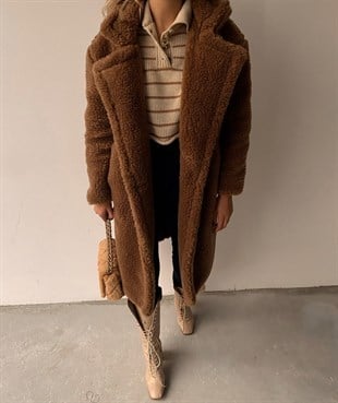 Oversize Cepli Kadın Kahverengi Teddy Kaban 21K000306